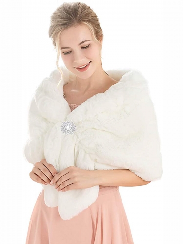 Aukmla 1920s Bride Wedding Fur Shawls and Wraps Winter Bridal Faux Fox Fur Stoles and Scarfs for Women and Bridesmaids