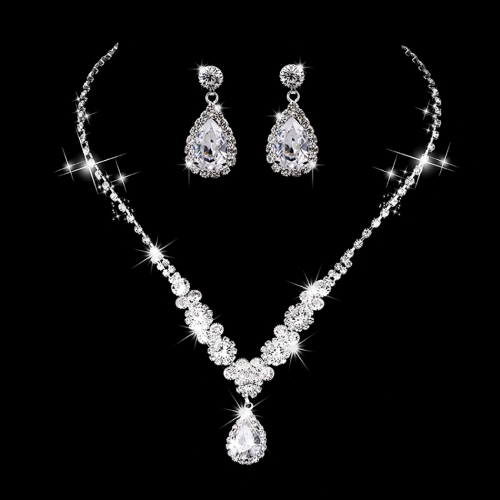 Unicra Bridal Jewelry Set Silver Rhinestone Wedding Bride Necklace Earrings Sets Crystal Bridesmaids Necklaces for Women and Girls