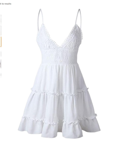 Jovono Women Spaghetti Straps Dress White Summer V-Neck Dress Sleeveless Lace Backless Dresses Party Short Dress