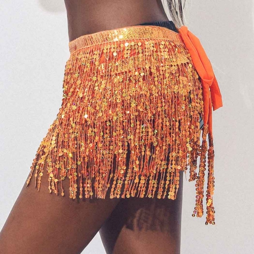 Gold Coin Trim Belly Dance Hip Scarf Skirt With Coins & Sequins – Waist Wrap Tassel Fringe For Performances Belly Dance Costume Egypt - Foto 5