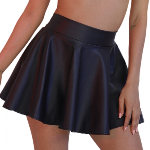 Women High Waist Skirts PU Leather Short Skirt Black Elastic Pleated Mini Skirt Casual Party Skirts
