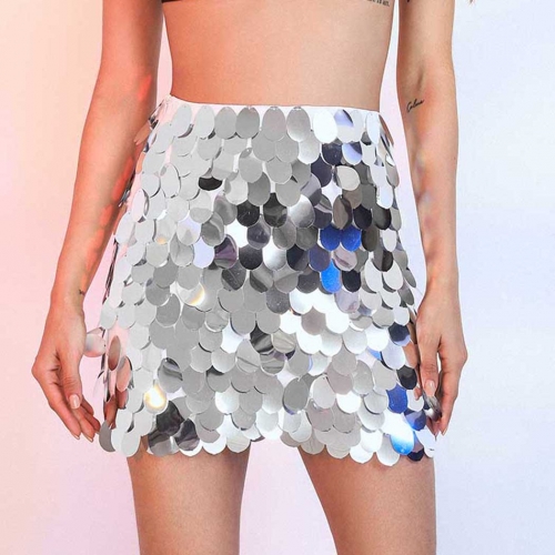 Glitter Sequin Skirt Sparkly Silver Hip Scarf Fashion Party Sequin Skirt Dance Costume Shiny Club Skirts for Women and Girls