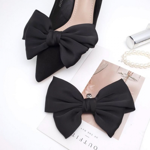 Aukmla Bow Shoe Ornament Black Shoe Charm Decoration Shoe Dress Accessories for Women and Girls