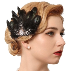 GENBREE Flapper Headpiece Black Feather Hair Clip Rhinestone 1920s Gatsby Feather Headbands Prom Party Head Accessories for Women and Girls (Style 1)