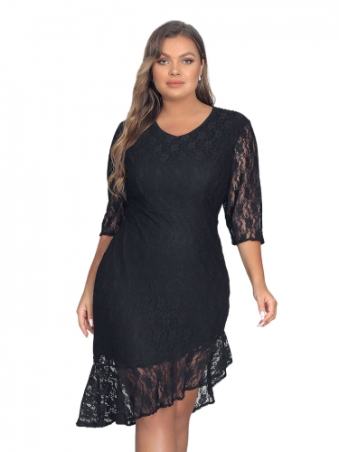 Women's Plus Size Lace Sexy V Neck Dress Half Sleeve Formal Cocktail Evening Prom Dresses Lace Splicing Fishtail Mini dress