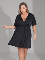 Womens Plus Size V-Neck Dress Black Dress Loose Plain Casual Maxi Dress Solid Midi Dresses for Women and Girls