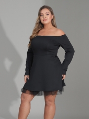 Womens Plus Size Long Sleeve Dress Black Stretchy Casual Dress Loose Lace Maxi Dress Solid Midi Dresses  for Women and Girls