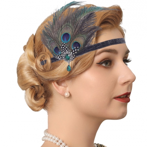 GENBREE 1920s Flapper Headpiece Flapper Peacock Headband Gatsby Headpieces Cocktail Hair Accessories for Women and Girls