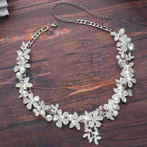 Simsly Silver Necklace Flower Bridal Wedding Jewelry Crystal Necklace for Women