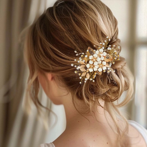 Simsly Gold Wedding Hair Comb Bride Handmade Hair Jewelry Bridal Hair Pins Hair Accessories for Brides Jewelry