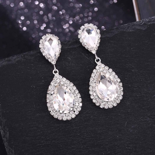 Catery Crystal Wedding Earrings Silver Rhinestone Ear Rings Teardrop Bridal Ear Jewelry for Brides and Women