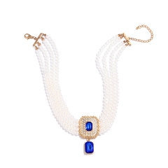 Woeoe Women Choker Necklace Multilayer Dainty Rhinestones Pearls Choker Necklace