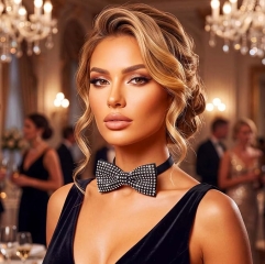 Aukmla Rhinestone Bow Necktie Black Crystal Formal Prom Bowtie for Women and Men