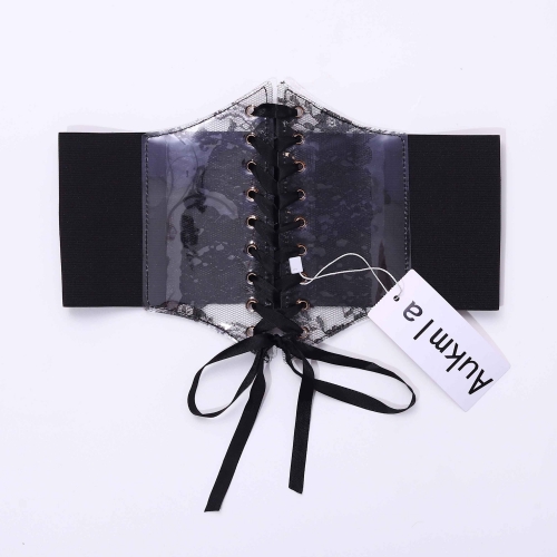 Aukmla Black Lace Corset Belt Halloween Waist Belts Floral Corset Shapewear Elastic Dress Wide Waist Girdles for Women