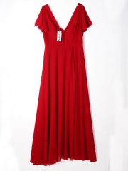 Aukmla Women's Red Bridesmaid Wedding Guest Dress V Neck Short Sleeve Evening Maxi Dresses High Waist Slit Long Gown
