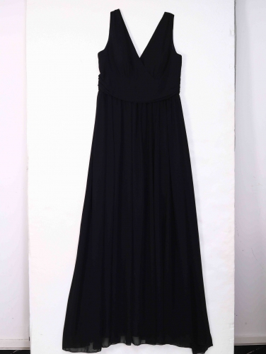 Aukmla Women's Black Bridesmaid Wedding Guest Dress V Neck Short Sleeve Evening Maxi Dresses Long Gown