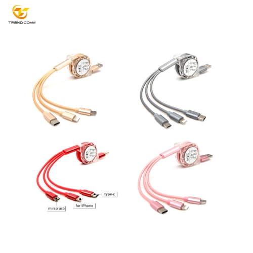 Stretch mobile data cable 3 in 1 charger cable for iphone