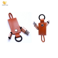 Leather retractable charging cable micro USB data cable