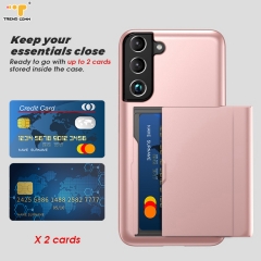 Plastic Protective Slide Back Cover Shockproof Credit Holder Hard Colour Tpu Pc Mobile Wallet Card Phone Case