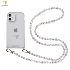 Anti Drop Clear Plastic Phone Case Customized Print PU Leather Credit Card Sticker Detachable Handmade Pearls Body Chain