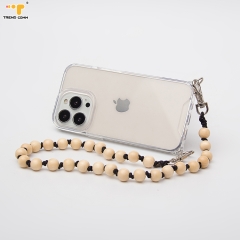 DIY Customized Logo Wrist Hand Chain Women/Men Plastic Hook Case Mobile Covers Removable Eco-friendly Wooden Beaded Phone Strap