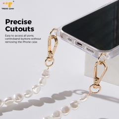 Girly Amazon Top Seller Pearl Chain Strap Luxury PC TPU Trend Custom Logo Bulk Clear Designer Phone Cases For iPhones