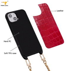 Chain 120cm Personalized Litchi Pebble PU Crossbody Leather Crocodile Phone Luxury Case