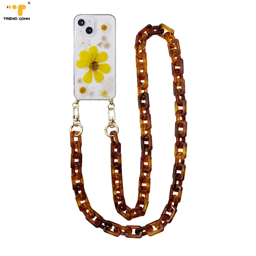 For iPhone 13 New Design 360 Flower Case Transparent 1.2M Metal Hook Elegant Necklace Acrylic Chain Bracelet