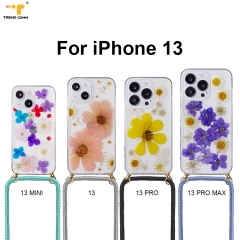 Top Selling DIY Real Dried Flower Clear Plastic Mobile Back Cover Anti-Fall Acrylic Crossbody Chain Bag 2021 For iPhone 13