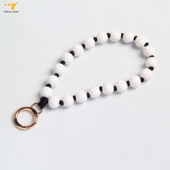 Jewelry plastic wholesale natural wood round big color keychain custom Bracelet Phone Wrist Strap Beaded