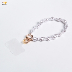 Jewelry trend Luxurious Pearl bracelet lanyard with logo custom polyester neck chain Case Phone Wrist