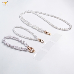 Jewelry trend Luxurious Pearl bracelet lanyard with logo custom polyester neck chain Case Phone Wrist