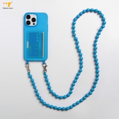2023 Hot Anti slip long Necklace Crossbody Custom lanyard mobile phone case beaded key chain wood strap