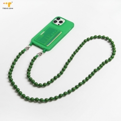 2023 Hot Anti slip long Necklace Crossbody Custom lanyard mobile phone case beaded key chain wood strap