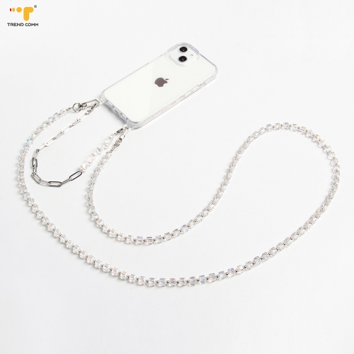 Personalized white fashion smart phone metal pad neck beaded chain charm wrist strap universal phone lanyard crossbody