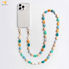 Wholesale Colorful Acrylic Bead Chain Straps Necklace Cord Rope Clear Mobile Phone Cases Keychain Accessories for iPhone