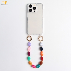 Wholesale Colorful Acrylic Bead Chain Straps Necklace Cord Rope Clear Mobile Phone Cases Keychain Accessories for iPhone