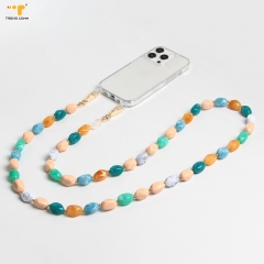 Wholesale Colorful Acrylic Bead Chain Straps Necklace Cord Rope Clear Mobile Phone Cases Keychain Accessories for iPhone