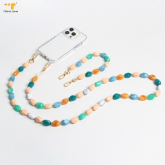 Wholesale Colorful Acrylic Bead Chain Straps Necklace Cord Rope Clear Mobile Phone Cases Keychain Accessories for iPhone