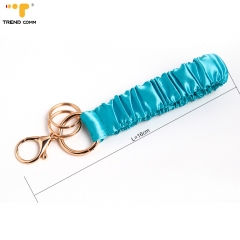Wholesale Eco-Friendly Elastic Hair Band Accessories Custom Pattern Satin Wristlet Scrunchies Phone Chain with Keychain Key Ring