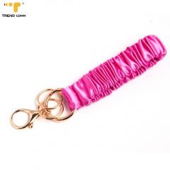 Wholesale Eco-Friendly Elastic Hair Band Accessories Custom Pattern Satin Wristlet Scrunchies Phone Chain with Keychain Key Ring