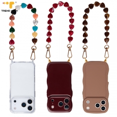 Phone Lanyard 32cm Jade Heart Pendant Chain with 2 Metal Hooks Colorful Adjustable Beaded Phone Strap for iPhone 13 14 15 16 17