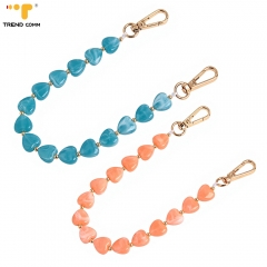 Phone Lanyard 32cm Jade Heart Pendant Chain with 2 Metal Hooks Colorful Adjustable Beaded Phone Strap for iPhone 13 14 15 16 17