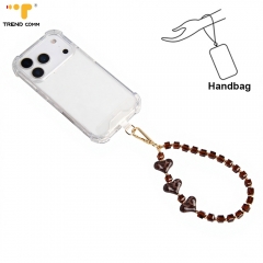 Universal Crystal & Acrylic Heart Phone Lanyard 32cm Length with Dual Metal Hooks Elegant Pendant Chain for Phone Case for Women