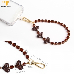 Universal Crystal & Acrylic Heart Phone Lanyard 32cm Length with Dual Metal Hooks Elegant Pendant Chain for Phone Case for Women
