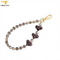 Universal Crystal & Acrylic Heart Phone Lanyard 32cm Length with Dual Metal Hooks Elegant Pendant Chain for Phone Case for Women