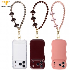 Universal Crystal & Acrylic Heart Phone Lanyard 32cm Length with Dual Metal Hooks Elegant Pendant Chain for Phone Case for Women