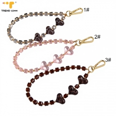 Universal Crystal & Acrylic Heart Phone Lanyard 32cm Length with Dual Metal Hooks Elegant Pendant Chain for Phone Case for Women