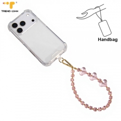 Universal Crystal & Acrylic Heart Phone Lanyard 32cm Length with Dual Metal Hooks Elegant Pendant Chain for Phone Case for Women