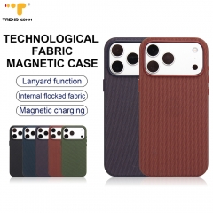 New Trending Technological PC Material Mobile Phone Cover with Magnetic Function Strip Stand Crossbody Lanyard for iPhone 17 Pro